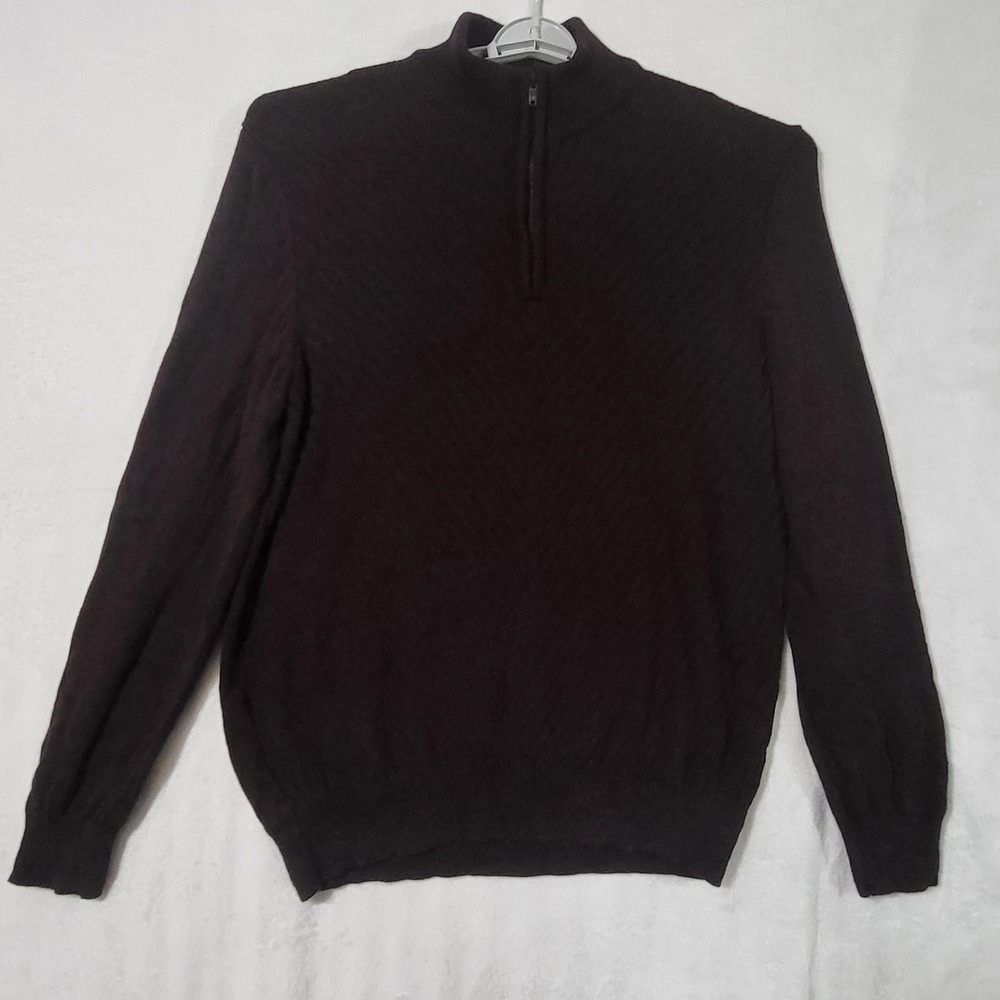 Calvin Klein Jeans Sweater Mens XL Red Quarter Zip Mock Neck Herringbone